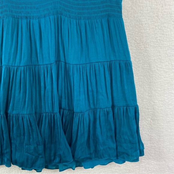 The impeccable pig teal blue smocked stretch ruffle dress. Size Large - Picture 2 of 8